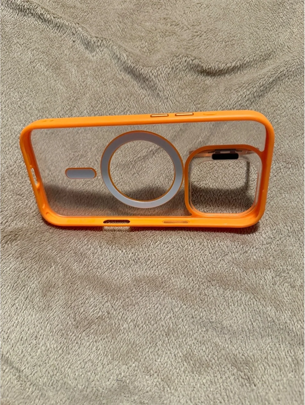 Iphone 16 Pro Orange Clear Protective Phone Case with Magnetic Ring and Support